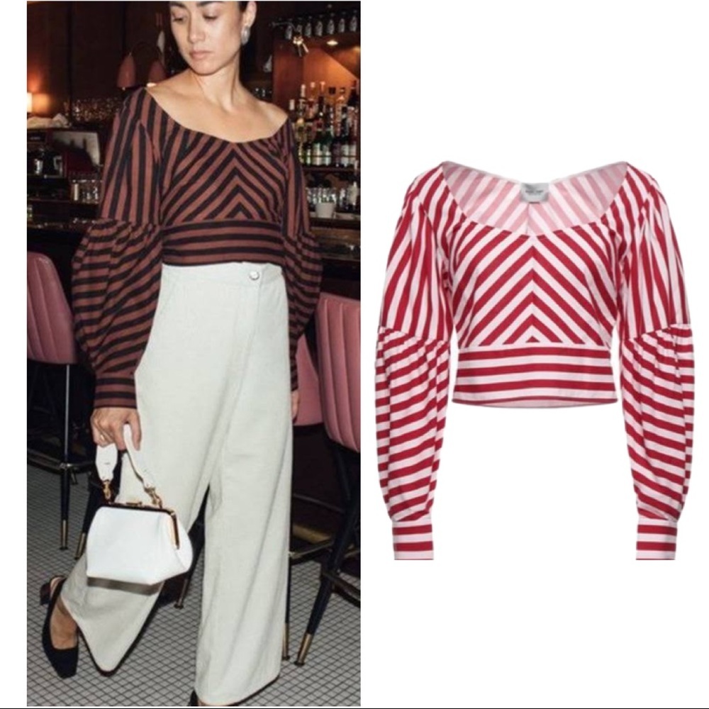 Rachel Comey Red & White 3/4 Sleeve Top